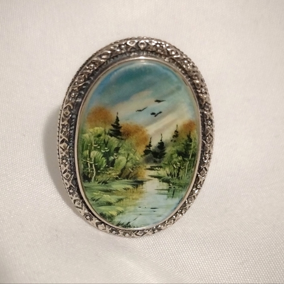 Rare Amy Kahn Russell Ring River Scene - Picture 1 of 5